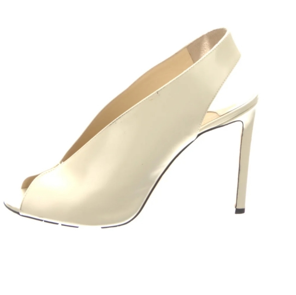 Jimmy Choo Size 39.5 Cream Leather Slingback Heels